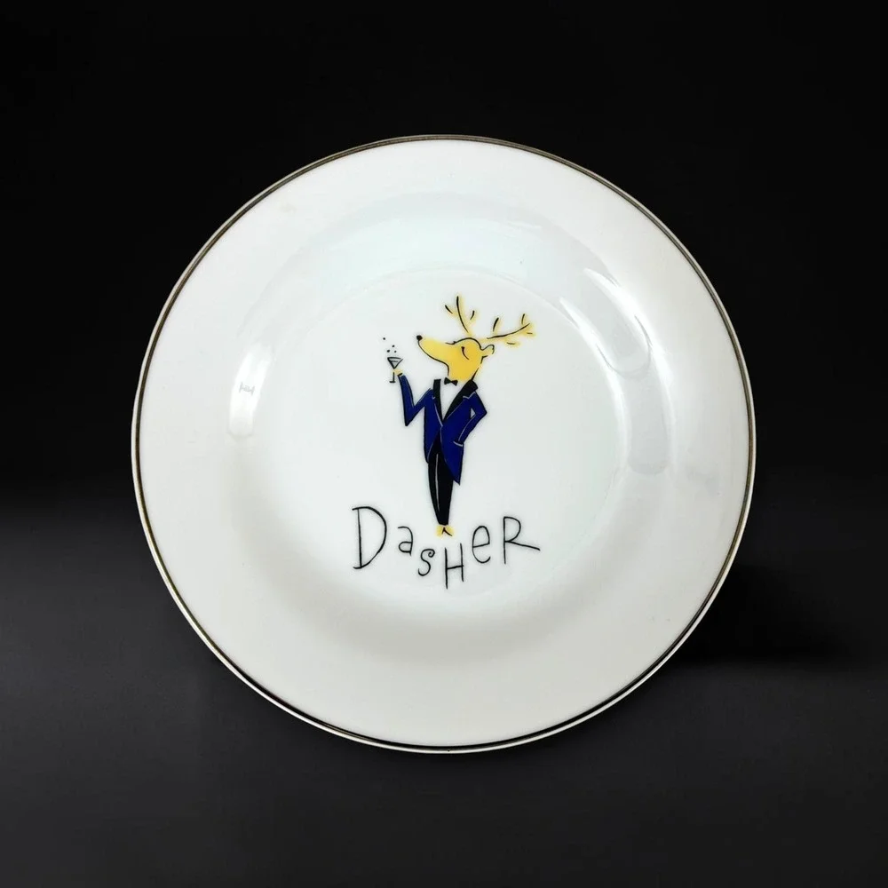 Pottery Barn Reindeer Salad Plates Set 4 8.5